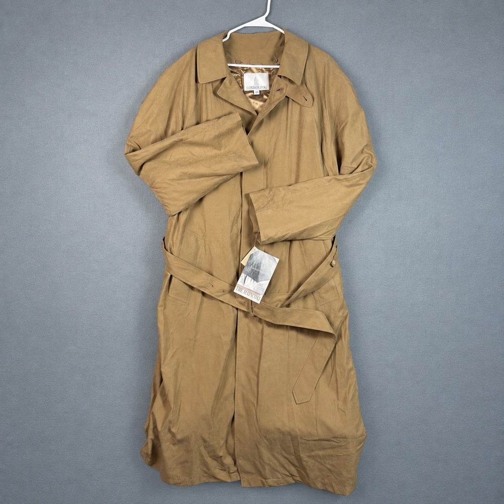 NWT London Fog The Raincoat Men’s 44L Tan Microfiber Trench Coat Removable Liner